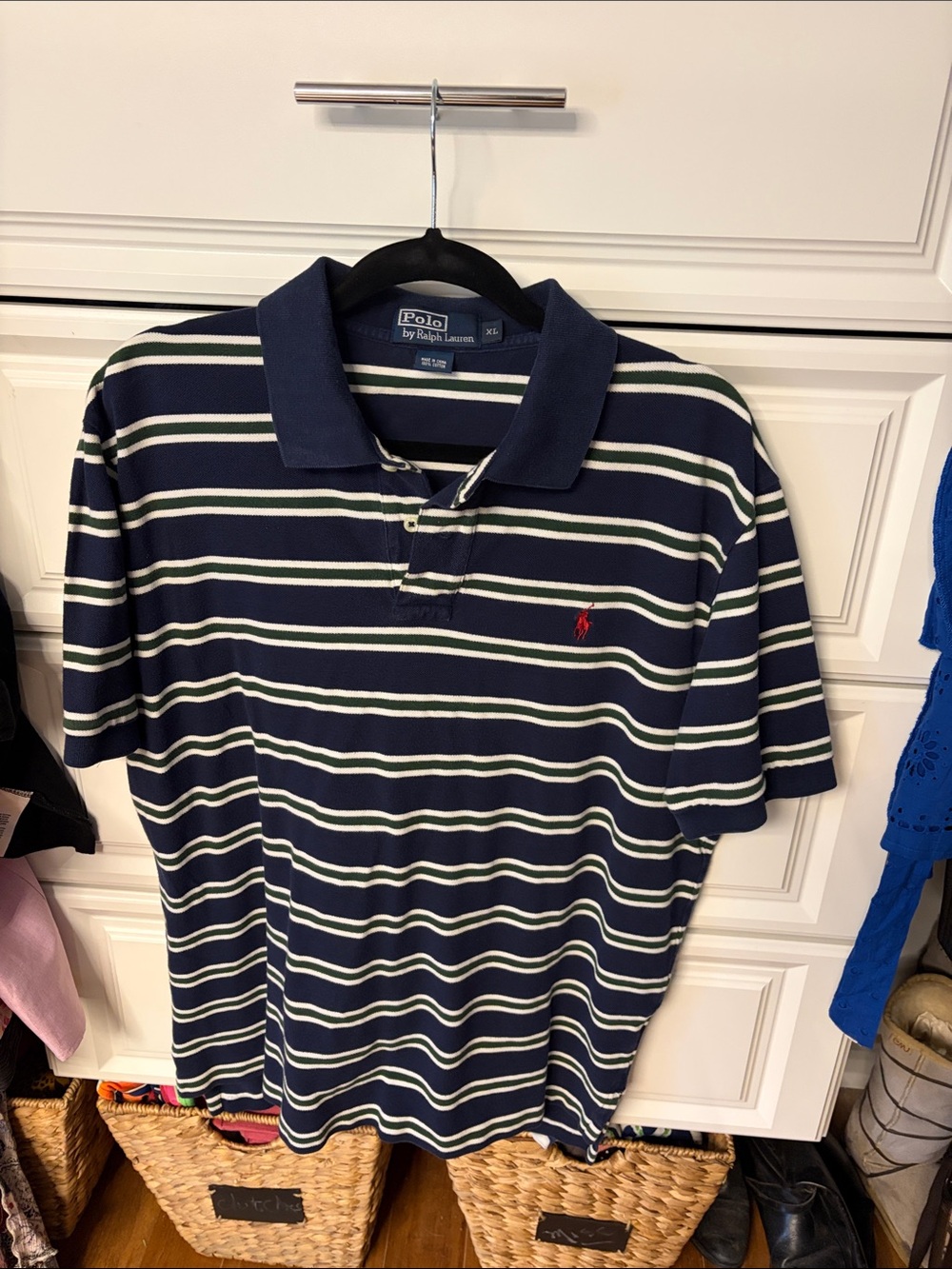 Polo by Ralph Lauren Navy Polo with White and Green Stripes